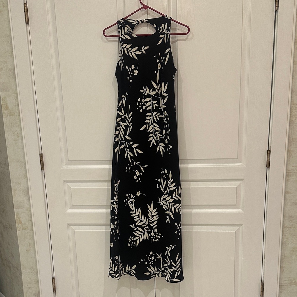 dressbarn Black Maxi Dress with White Botanical Print